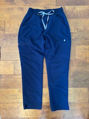 Figs Navy Cargo Jogger Pants with Light Blue Drawstring